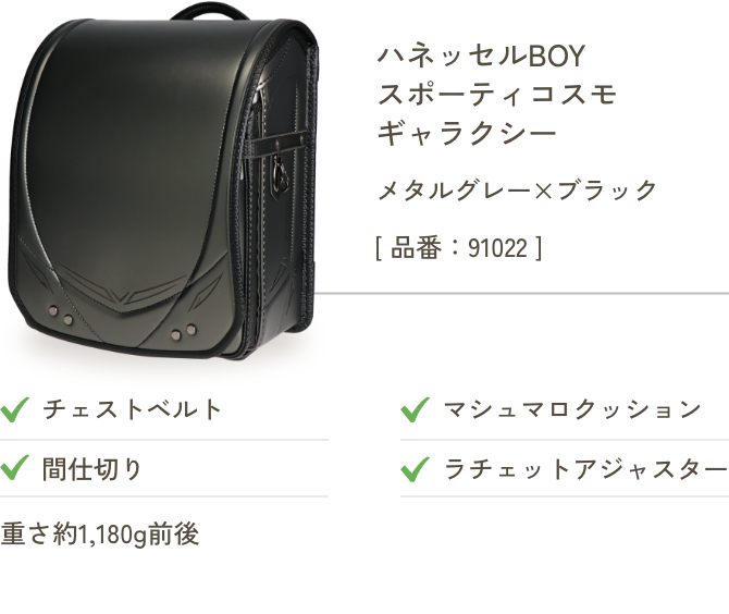 ハネッセルBOY スポーティ コスモ ギャラクシー メタルグレー×ブラック