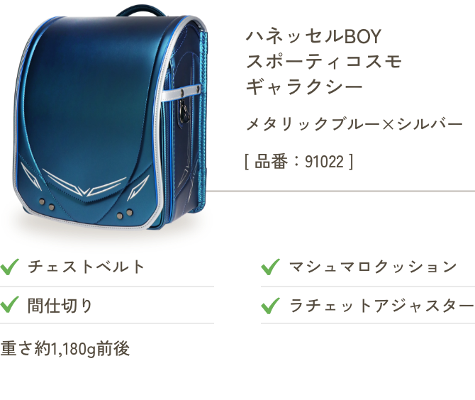 ハネッセルBOY スポーティ コスモ ギャラクシー メタリックブルー×シルバー