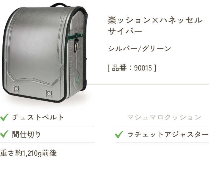 楽ッション×ハネッセル サイバー シルバー/グリーン