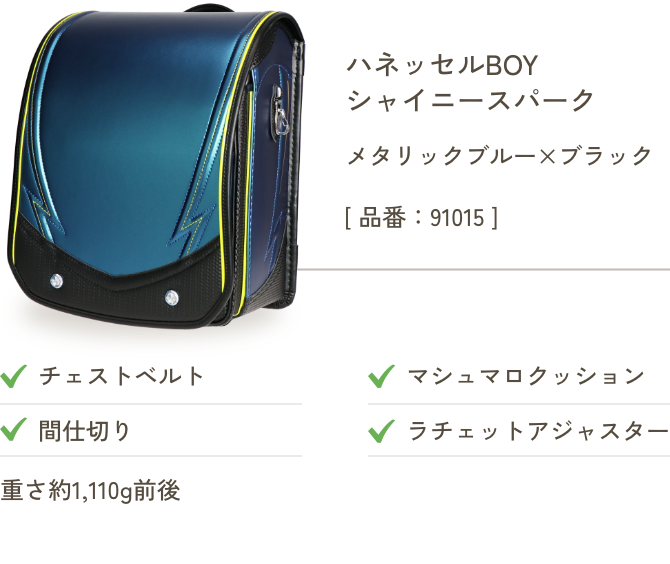 ハネッセルBOY シャイニースパーク メタリックブルー×ブラック