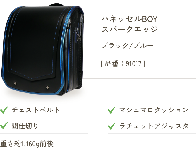 ハネッセルBOY スパークエッジ ブラック/ブルー
