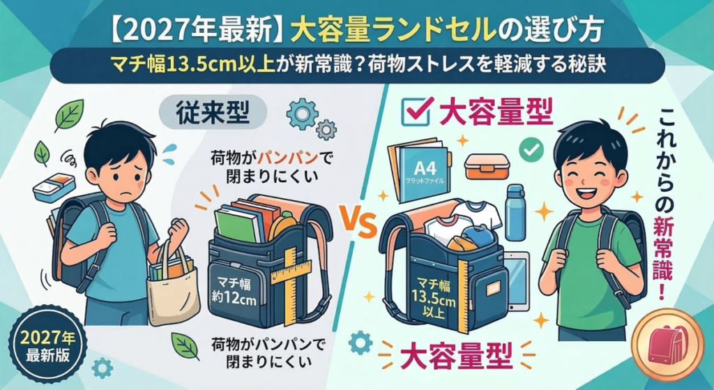 【2027年最新】大容量ランドセルの選び方｜マチ幅13.5cm以上が新常識？荷物ストレスを軽減する秘訣